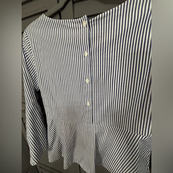 Ann Taylor Navy and White Pinstripe Peplum Blouse Size XS - Picture 5 of 6